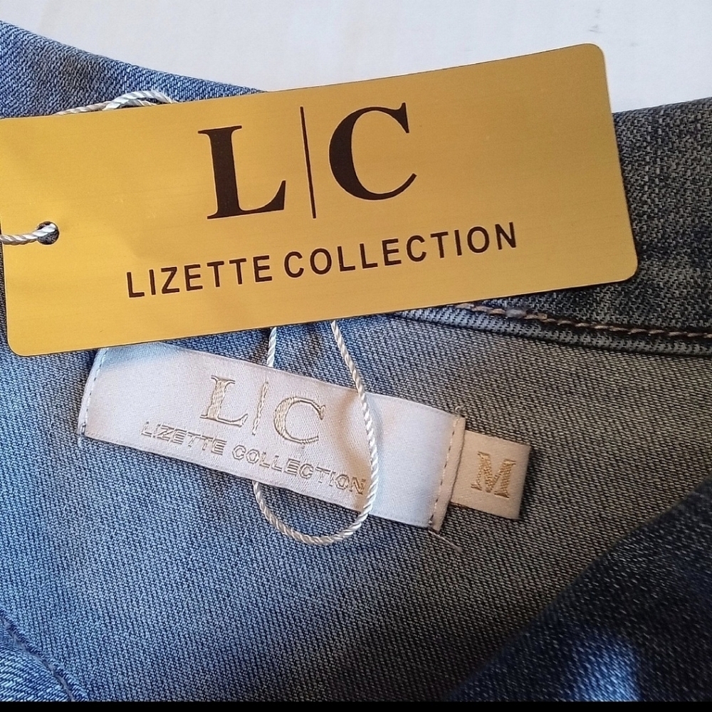 Lizette Collection Embellished Cropped Long Sleeve Denim Jacket Women Medium - Picture 8 of 12